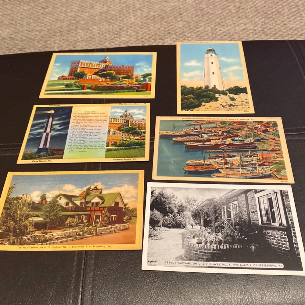 6 Beautiful vintage postcards of Virginia linen finish means from 1940’s